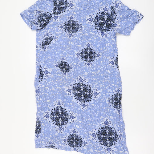 H&M Womens Blue Geometric Viscose A-Line Size XS Round Neck Pullover