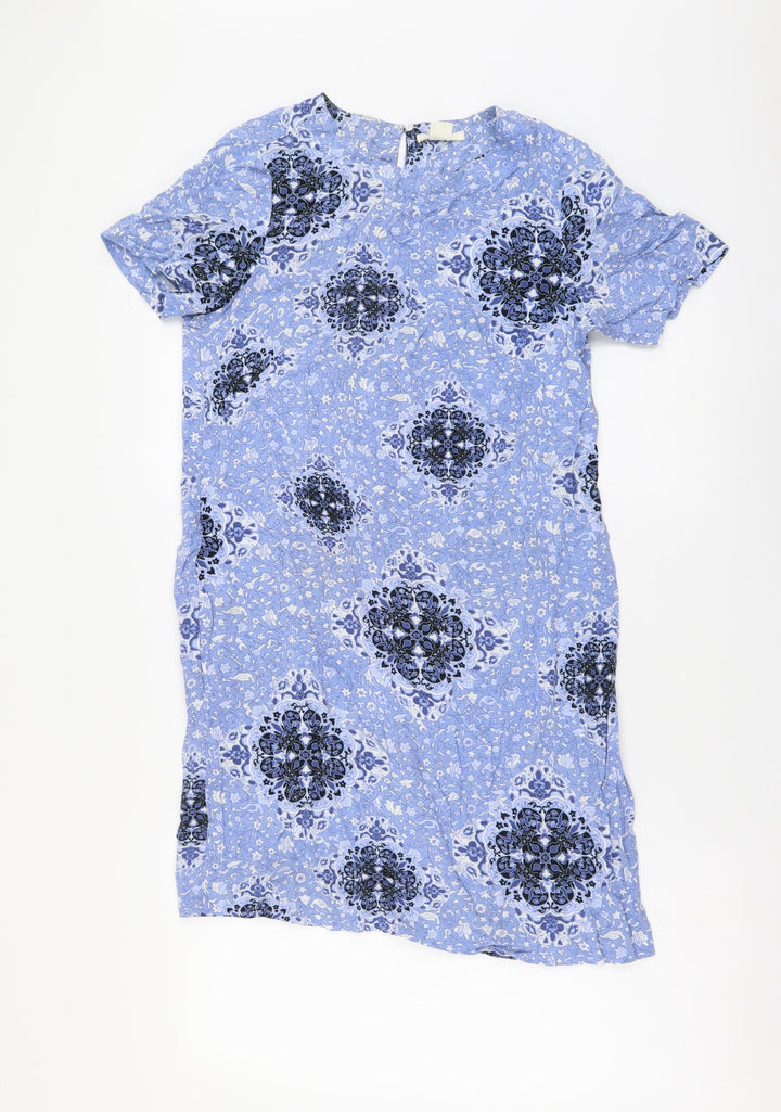 H&M Womens Blue Geometric Viscose A-Line Size XS Round Neck Pullover
