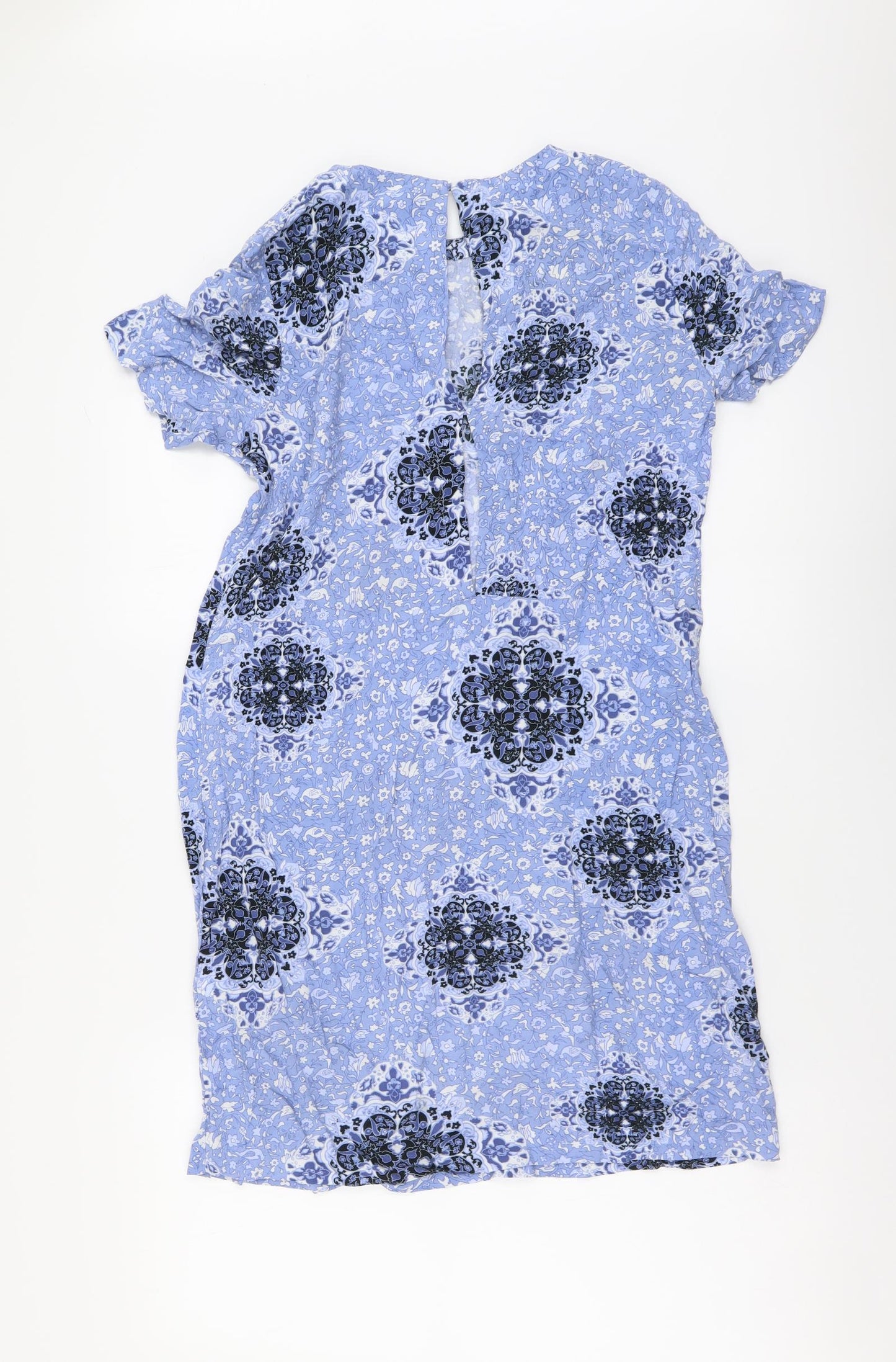 H&M Womens Blue Geometric Viscose A-Line Size XS Round Neck Pullover