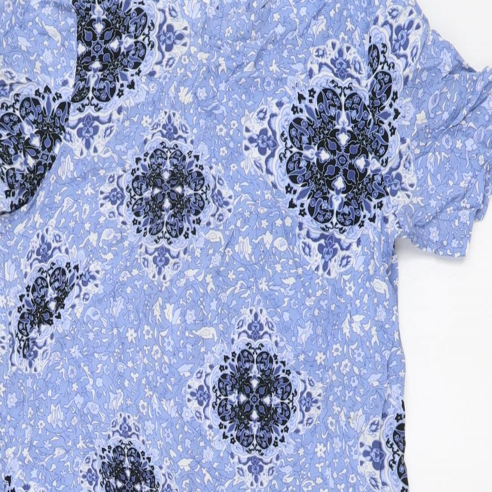 H&M Womens Blue Geometric Viscose A-Line Size XS Round Neck Pullover