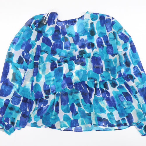OPUS Womens Blue Geometric Polyester Basic Blouse Size 10 Round Neck