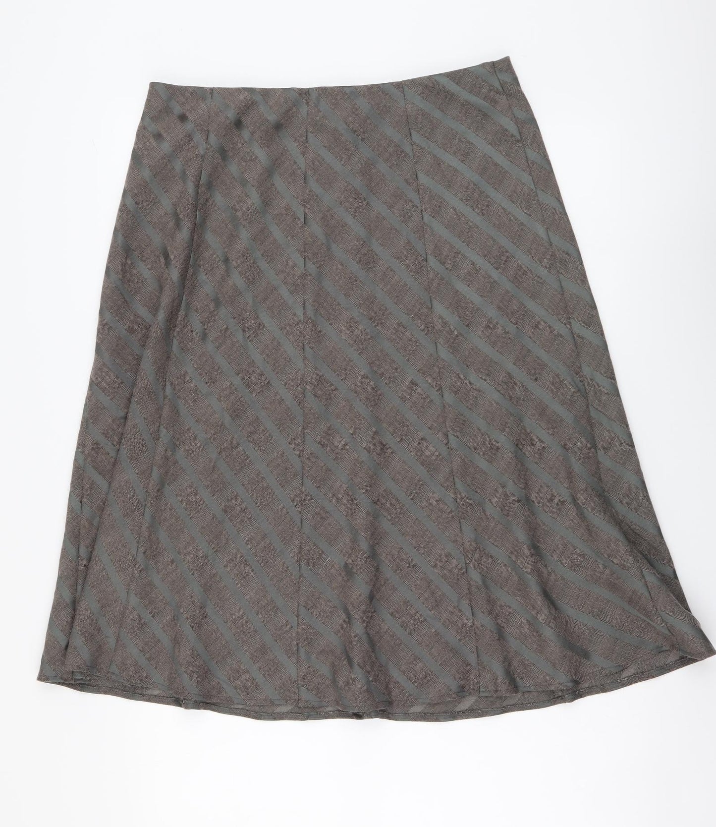 Marks and Spencer Womens Beige Striped Polyester A-Line Skirt Size 14 Drawstring