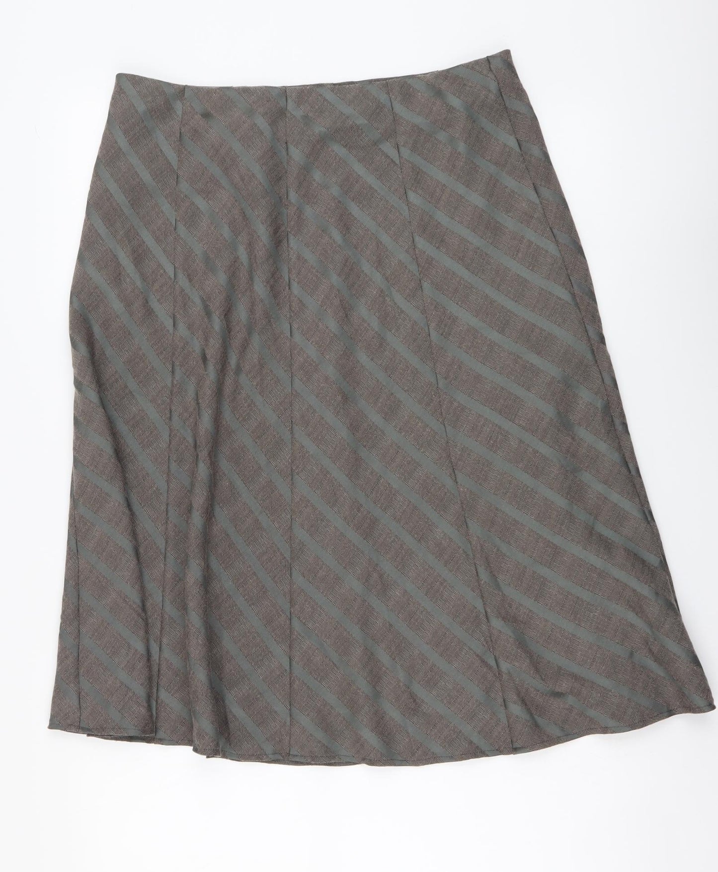 Marks and Spencer Womens Beige Striped Polyester A-Line Skirt Size 14 Drawstring