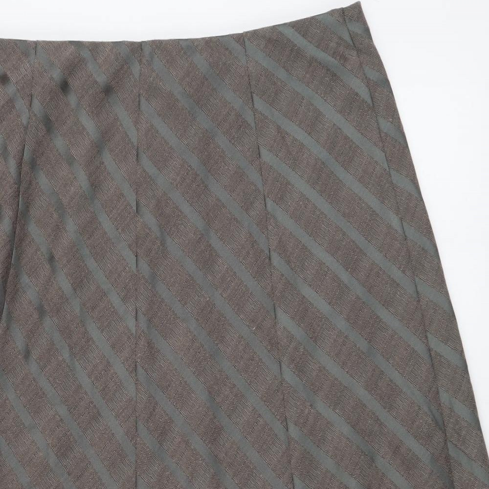 Marks and Spencer Womens Beige Striped Polyester A-Line Skirt Size 14 Drawstring