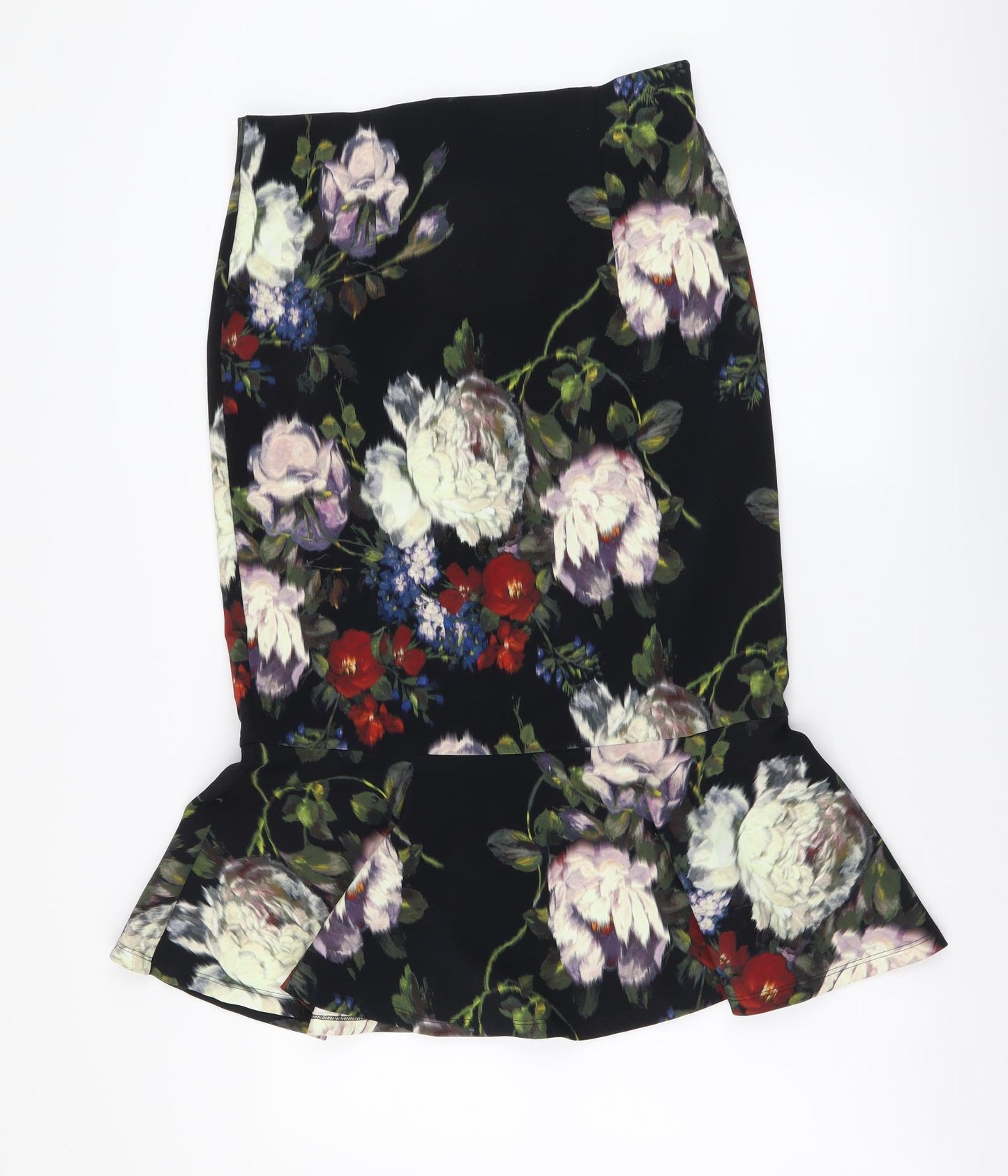 Marks and Spencer Womens Black Floral Polyester Trumpet Skirt Size 12 Zip