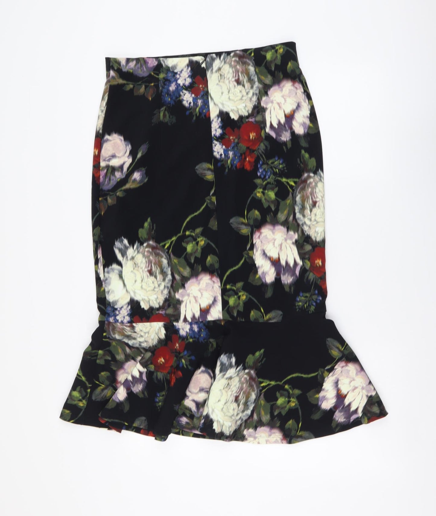 Marks and Spencer Womens Black Floral Polyester Trumpet Skirt Size 12 Zip