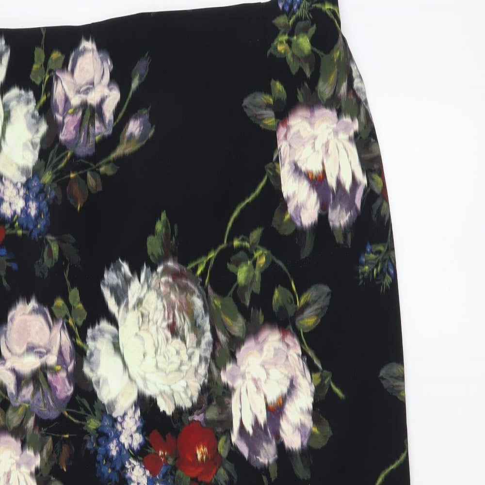 Marks and Spencer Womens Black Floral Polyester Trumpet Skirt Size 12 Zip