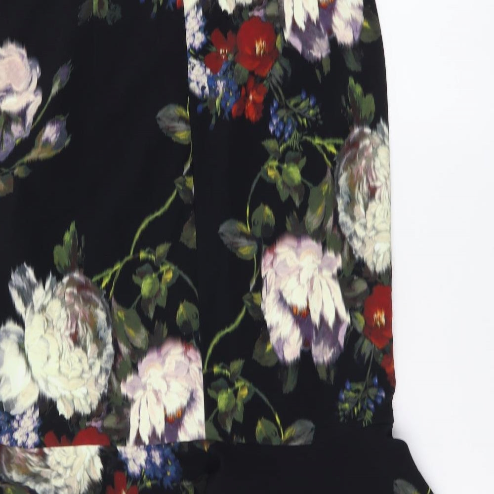 Marks and Spencer Womens Black Floral Polyester Trumpet Skirt Size 12 Zip