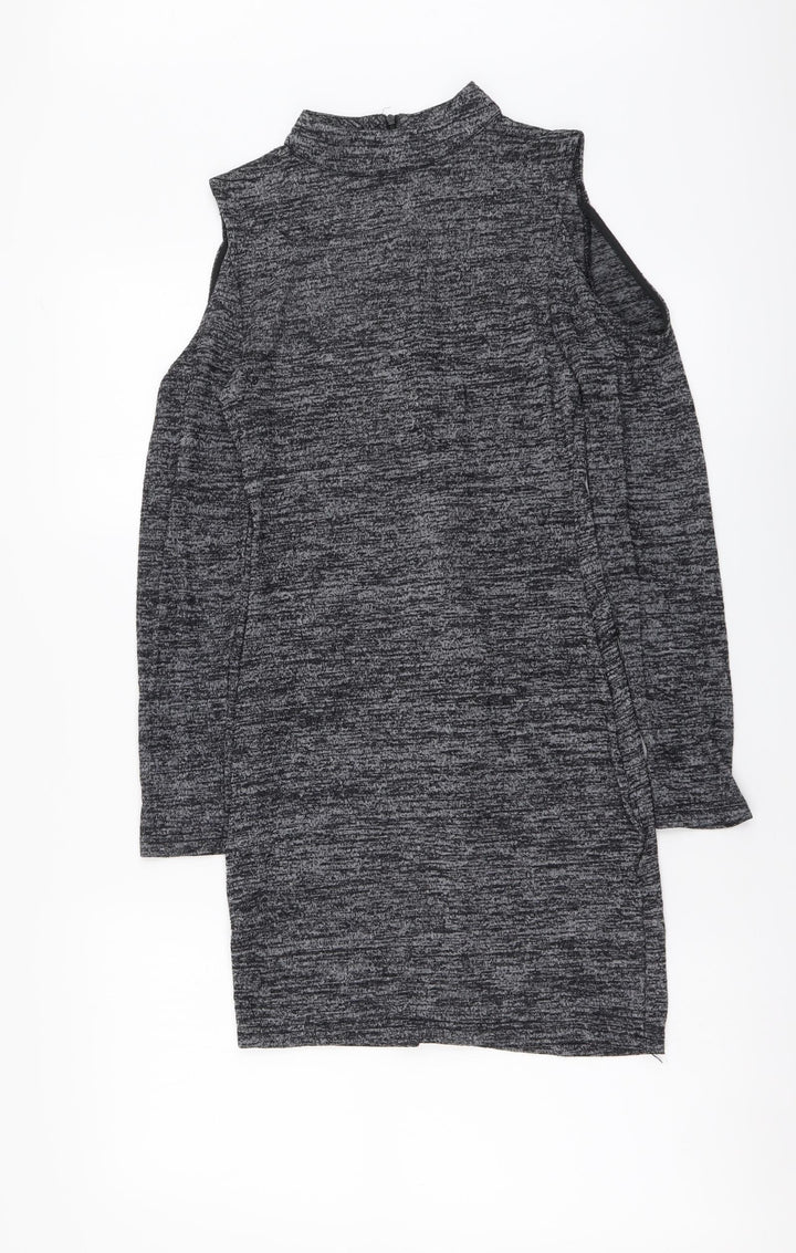 PARISIAN SIGNATURE Womens Grey Viscose Bodycon Size 8 Mock Neck Pullover - Cold Shoulder