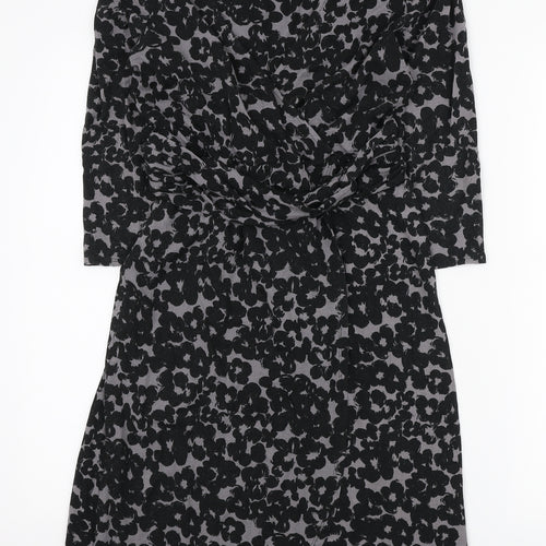 Monsoon Womens Black Floral Viscose Wrap Dress Size 10 V-Neck Tie