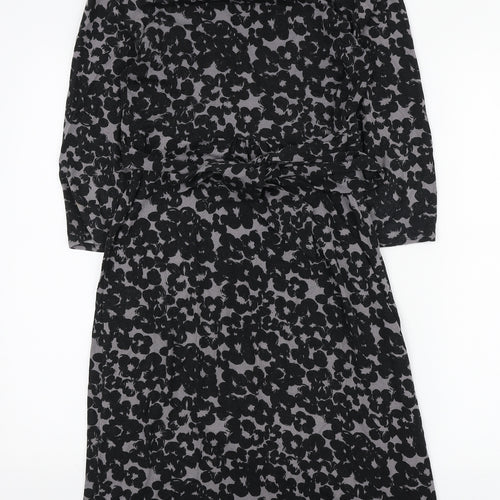 Monsoon Womens Black Floral Viscose Wrap Dress Size 10 V-Neck Tie