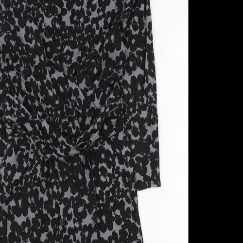 Monsoon Womens Black Floral Viscose Wrap Dress Size 10 V-Neck Tie