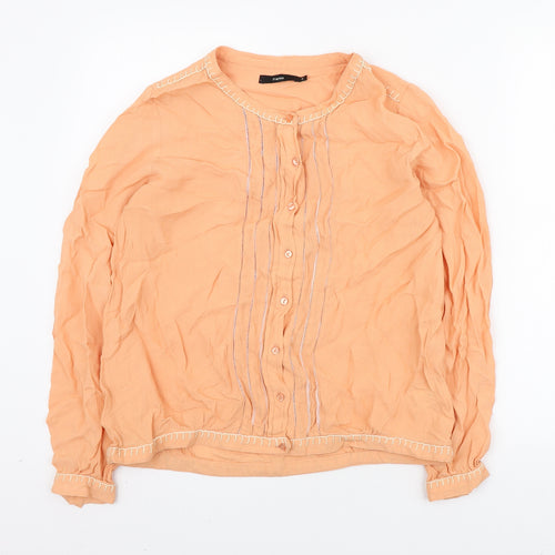 Fransa Womens Orange Viscose Basic Button-Up Size S Round Neck