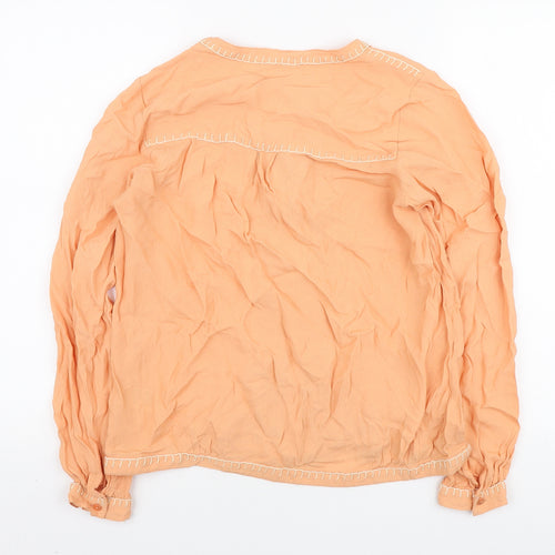 Fransa Womens Orange Viscose Basic Button-Up Size S Round Neck