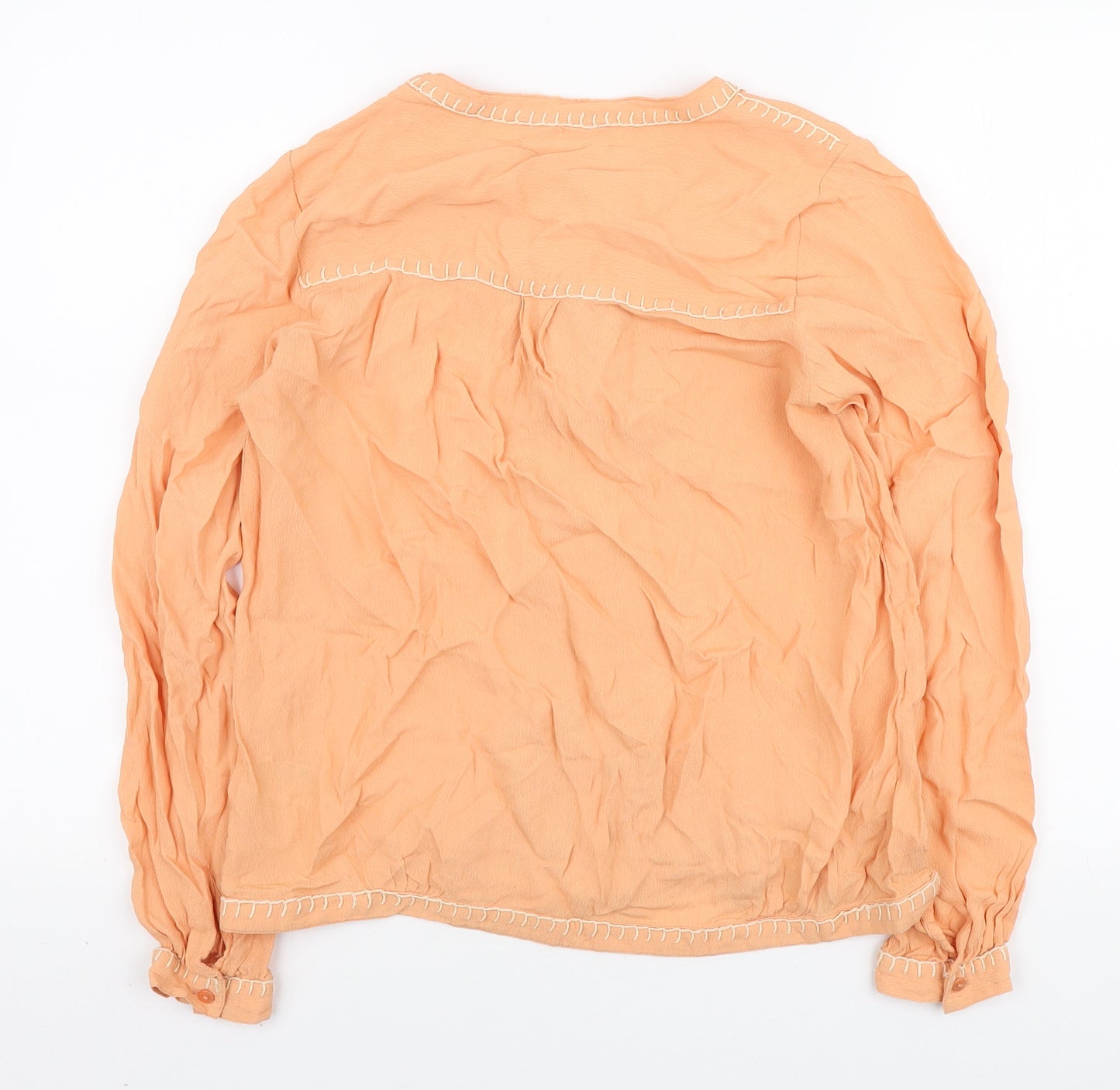 Fransa Womens Orange Viscose Basic Button-Up Size S Round Neck