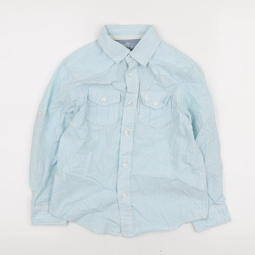 Rebel Boys Blue Striped Cotton Jersey Button-Up Size 6-7 Years Collared Button