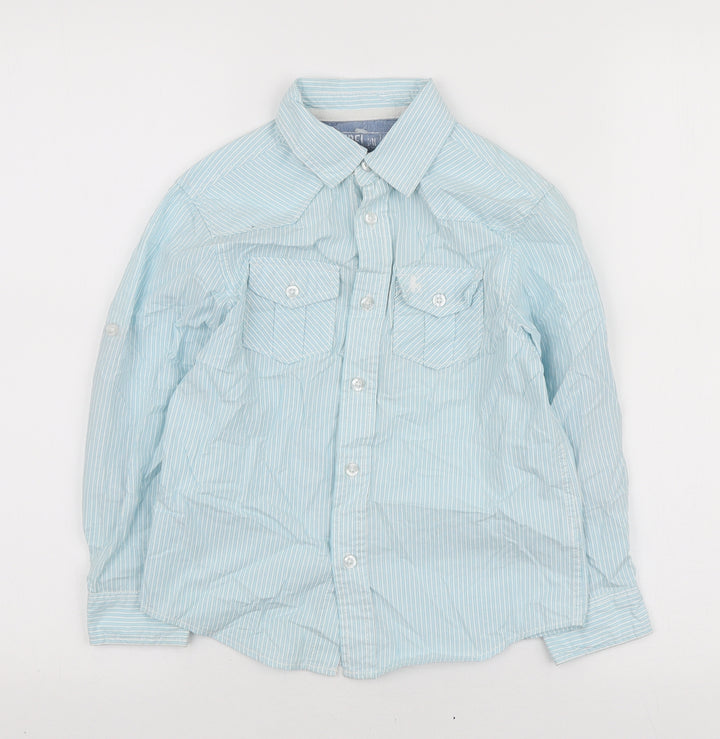 Rebel Boys Blue Striped Cotton Jersey Button-Up Size 6-7 Years Collared Button