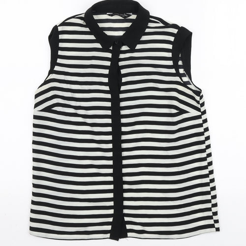 Dorothy Perkins Womens Black Striped Polyester Basic Button-Up Size 8 Collared