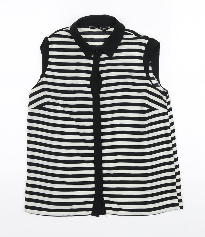 Dorothy Perkins Womens Black Striped Polyester Basic Button-Up Size 8 Collared