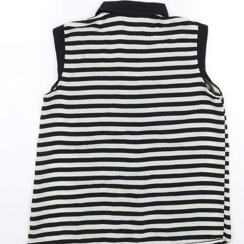 Dorothy Perkins Womens Black Striped Polyester Basic Button-Up Size 8 Collared