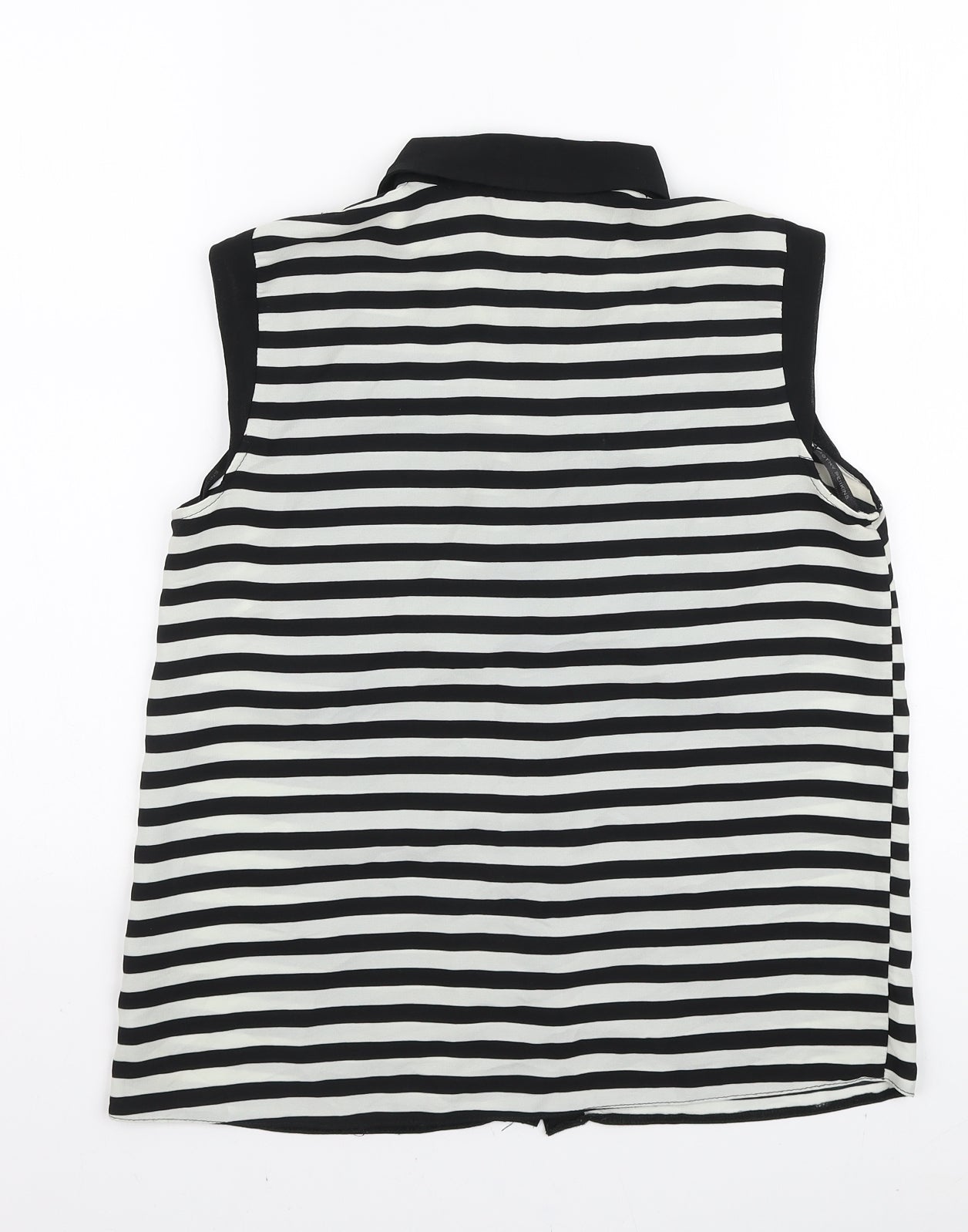 Dorothy Perkins Womens Black Striped Polyester Basic Button-Up Size 8 Collared
