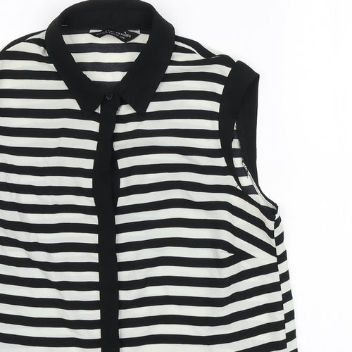 Dorothy Perkins Womens Black Striped Polyester Basic Button-Up Size 8 Collared