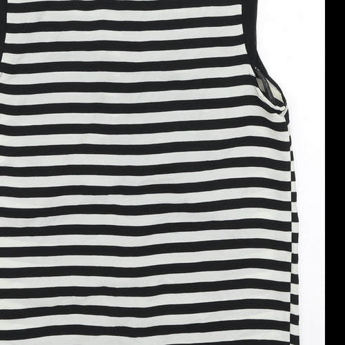Dorothy Perkins Womens Black Striped Polyester Basic Button-Up Size 8 Collared