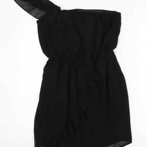 Lipsy Womens Black Polyester Mini Size 10 One Shoulder Pullover