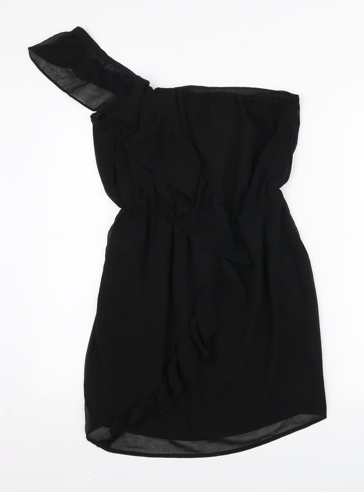 Lipsy Womens Black Polyester Mini Size 10 One Shoulder Pullover