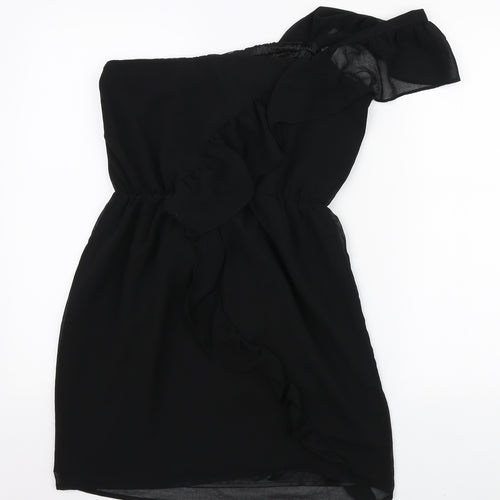 Lipsy Womens Black Polyester Mini Size 10 One Shoulder Pullover
