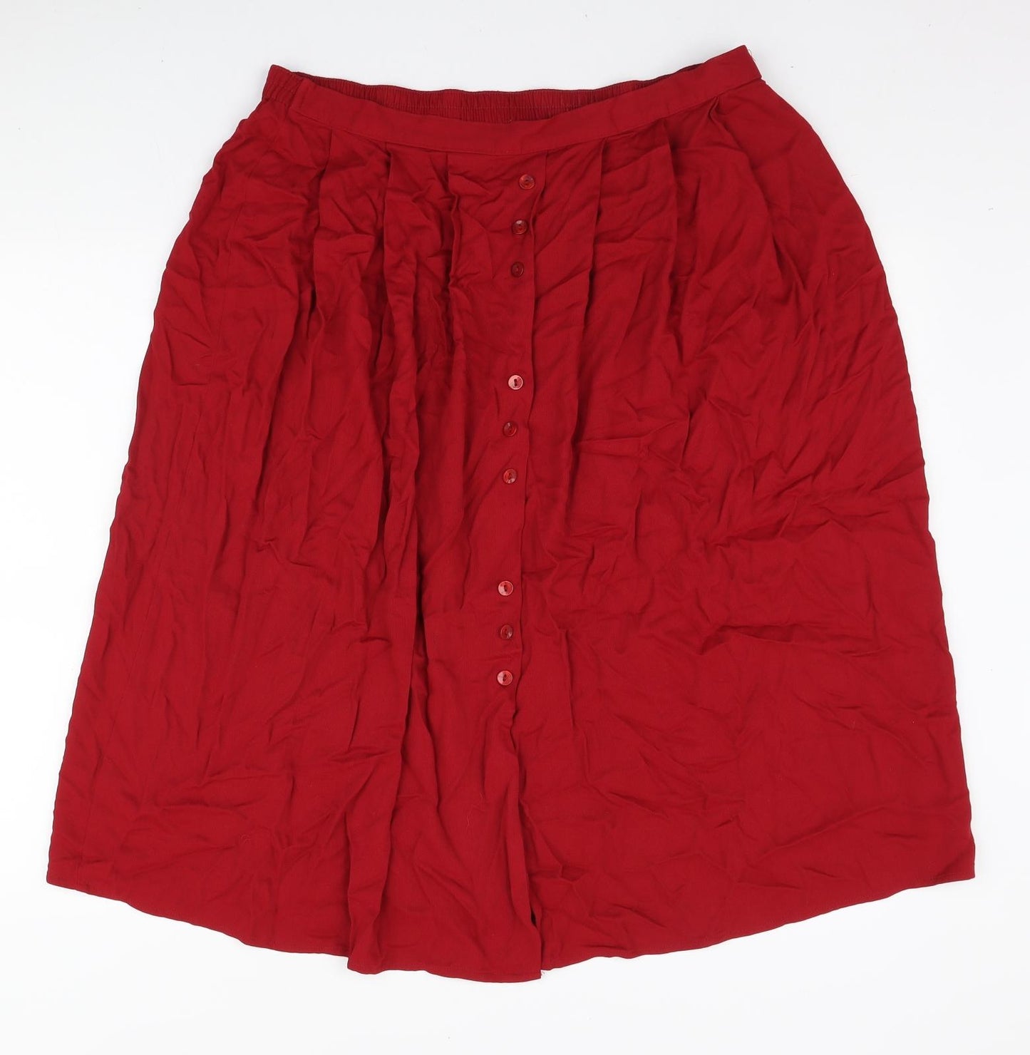 Marks and Spencer Womens Red Viscose Pleated Skirt Size 20 Button