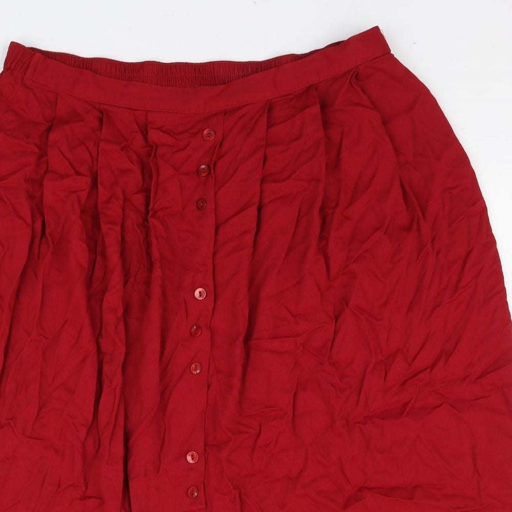 Marks and Spencer Womens Red Viscose Pleated Skirt Size 20 Button