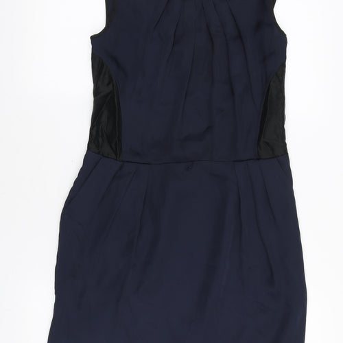 Jasper Conran Womens Blue Polyester Pencil Dress Size 8 Scoop Neck Zip