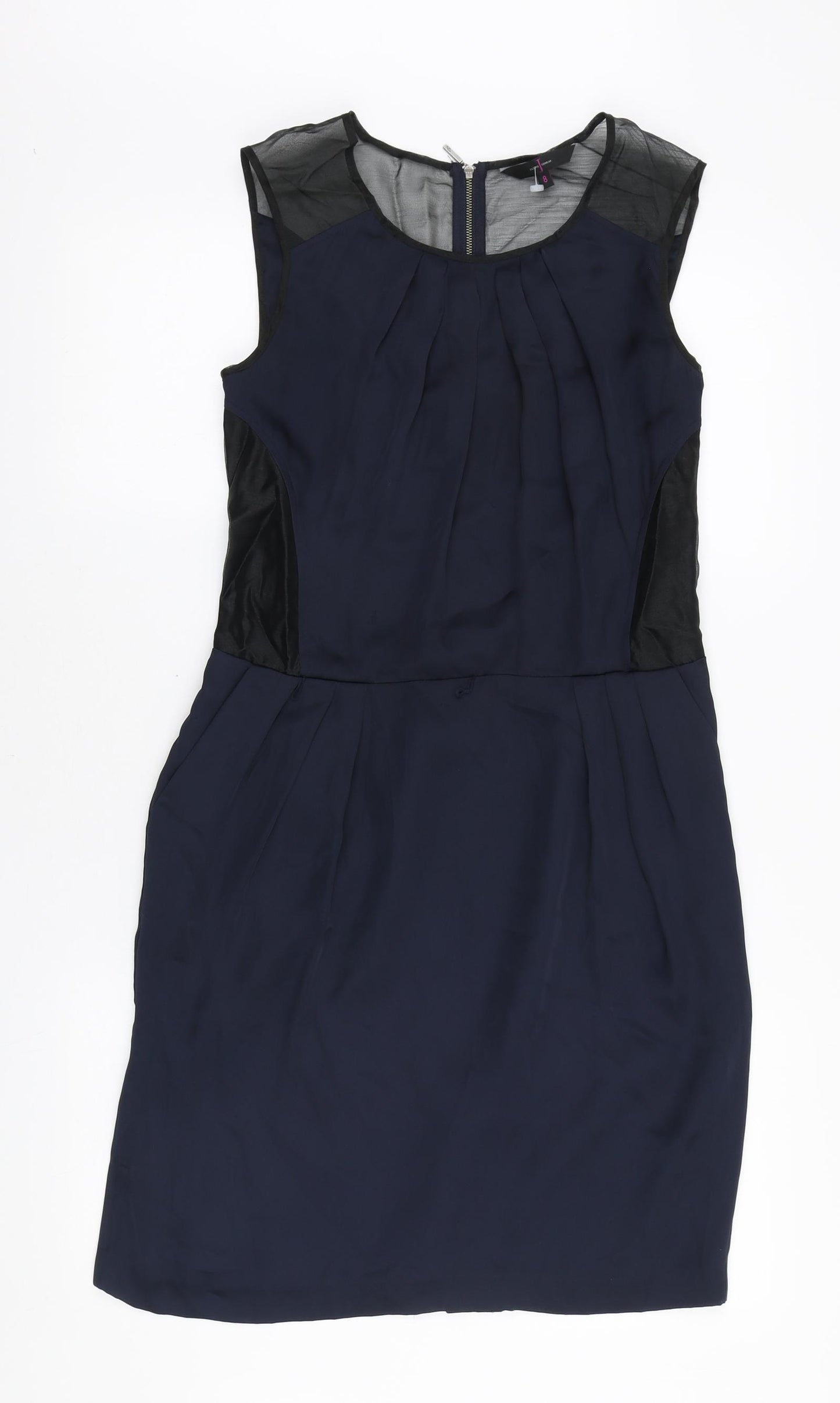 Jasper Conran Womens Blue Polyester Pencil Dress Size 8 Scoop Neck Zip