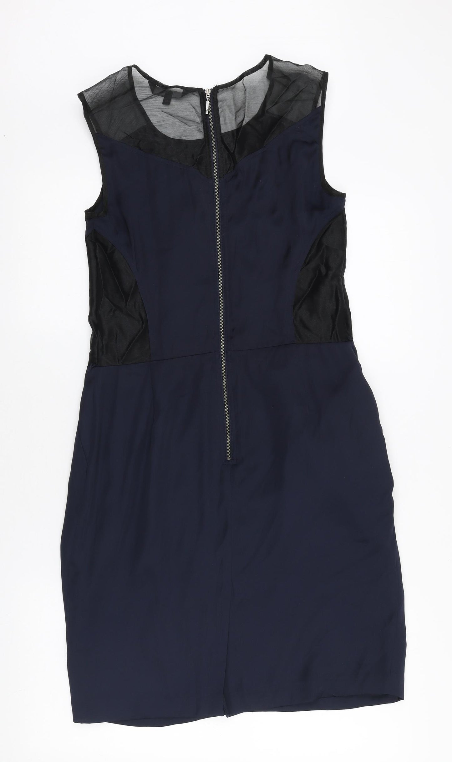 Jasper Conran Womens Blue Polyester Pencil Dress Size 8 Scoop Neck Zip