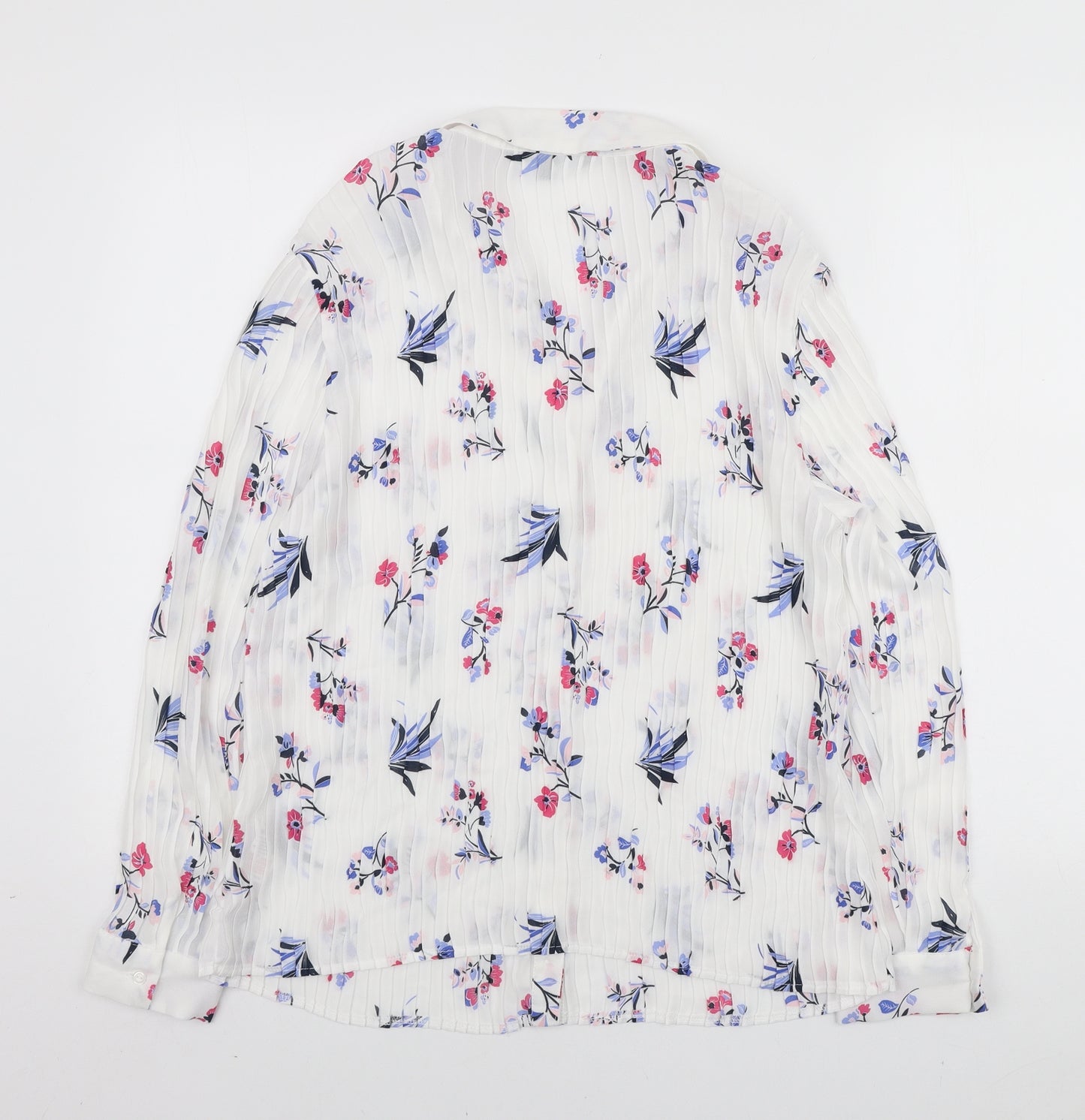 Bonmarché Womens White Floral Polyester Basic Button-Up Size 18 Collared