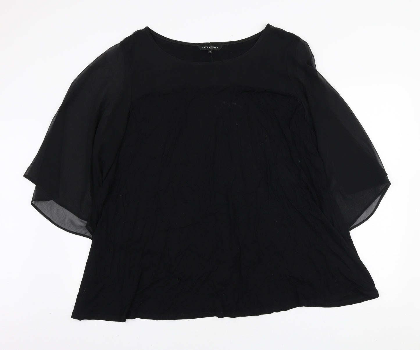 M&Co Womens Black Polyester Basic Blouse Size 26 Round Neck