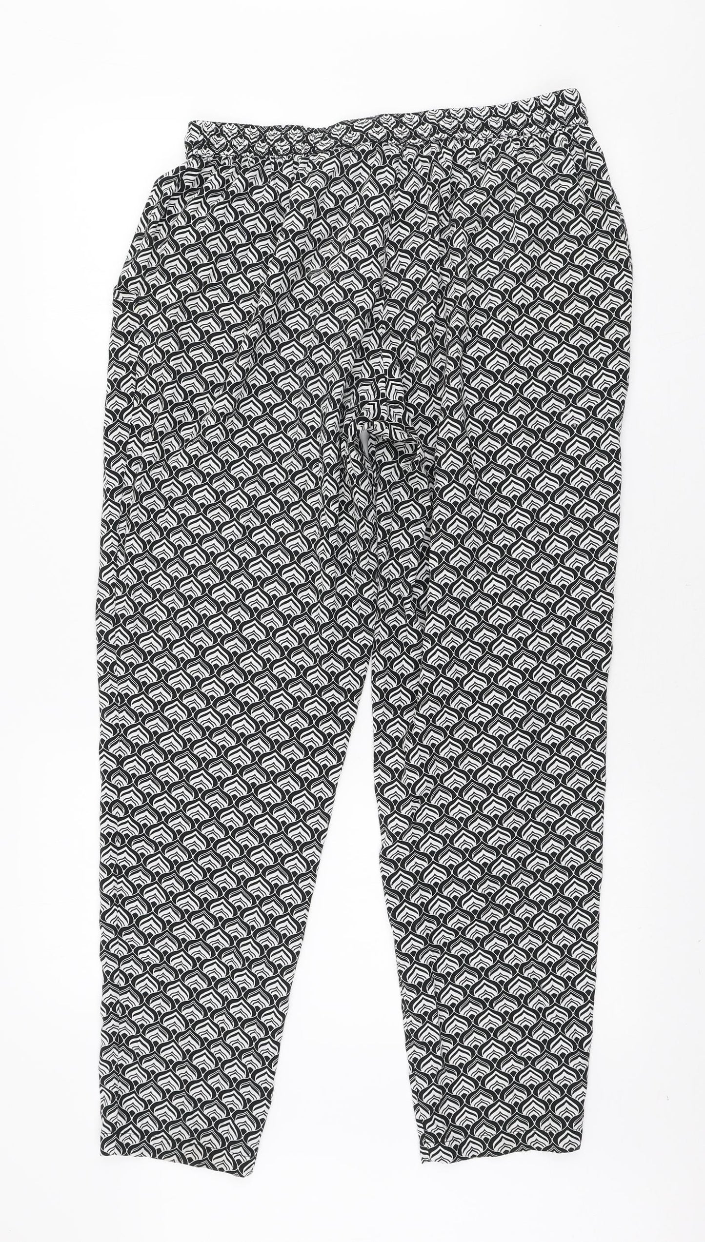 New Look Womens Black Geometric Polyester Trousers Size 12 L27 in Regular Tie