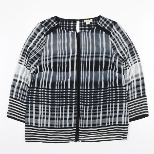 Celuu Womens Blue Geometric Polyester Basic Blouse Size 12 Round Neck