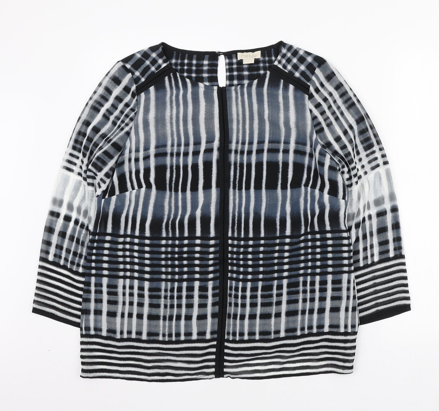 Celuu Womens Blue Geometric Polyester Basic Blouse Size 12 Round Neck