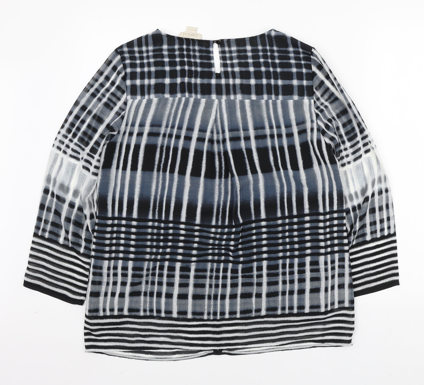 Celuu Womens Blue Geometric Polyester Basic Blouse Size 12 Round Neck