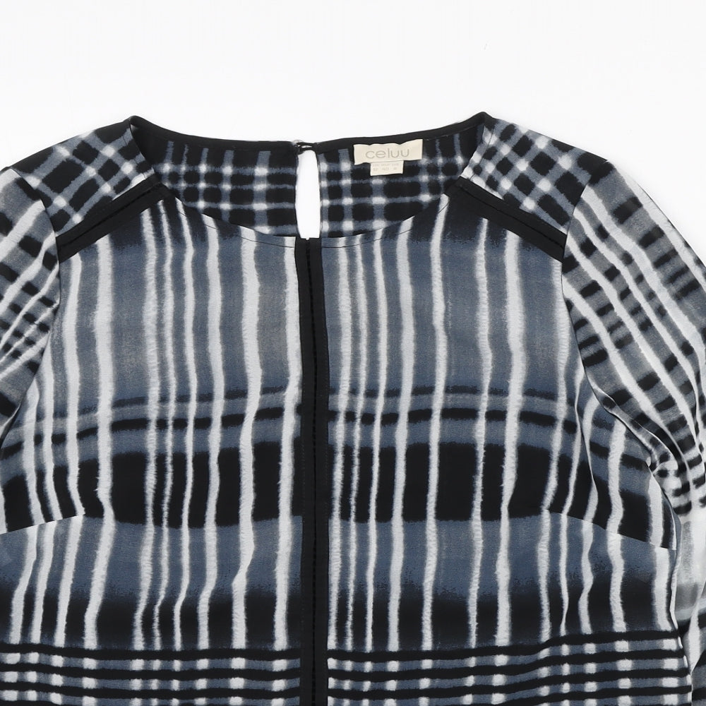 Celuu Womens Blue Geometric Polyester Basic Blouse Size 12 Round Neck