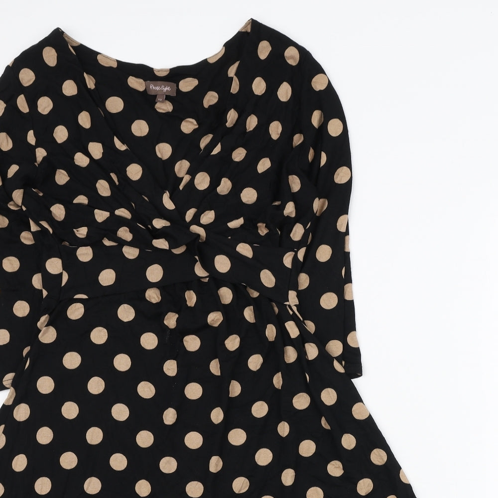Phase Eight Womens Black Polka Dot Viscose A-Line Size 12 V-Neck Pullover