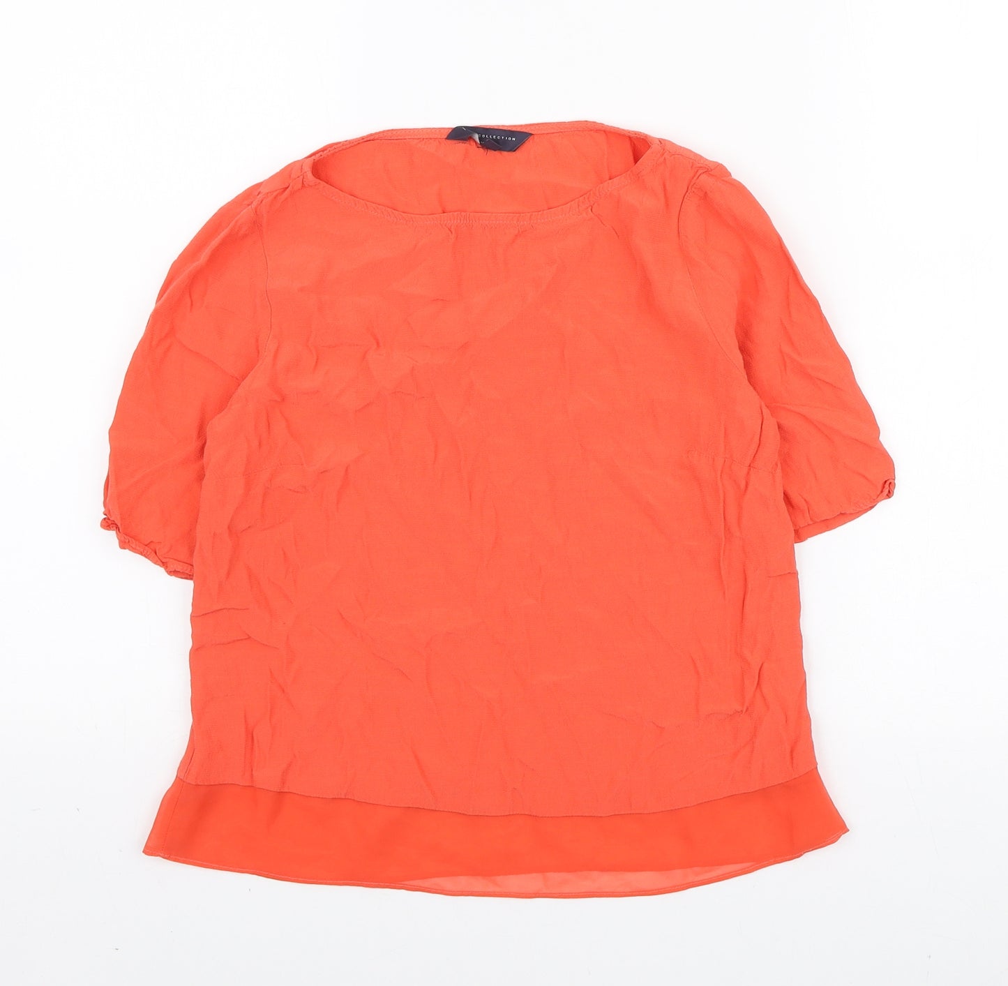 Marks and Spencer Womens Orange Polyester Basic T-Shirt Size 6 Round Neck