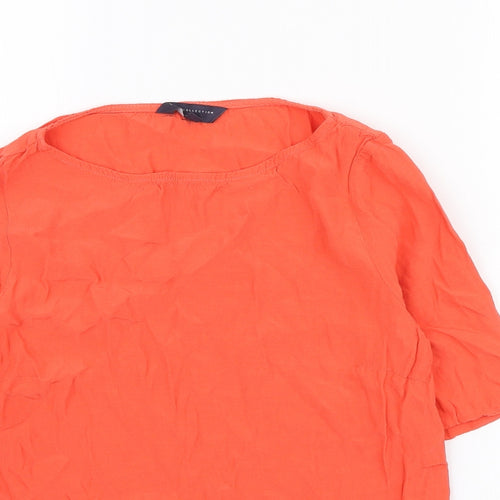 Marks and Spencer Womens Orange Polyester Basic T-Shirt Size 6 Round Neck