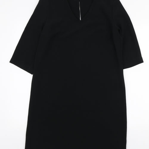 Marks and Spencer Womens Black Polyester A-Line Size 12 V-Neck Button