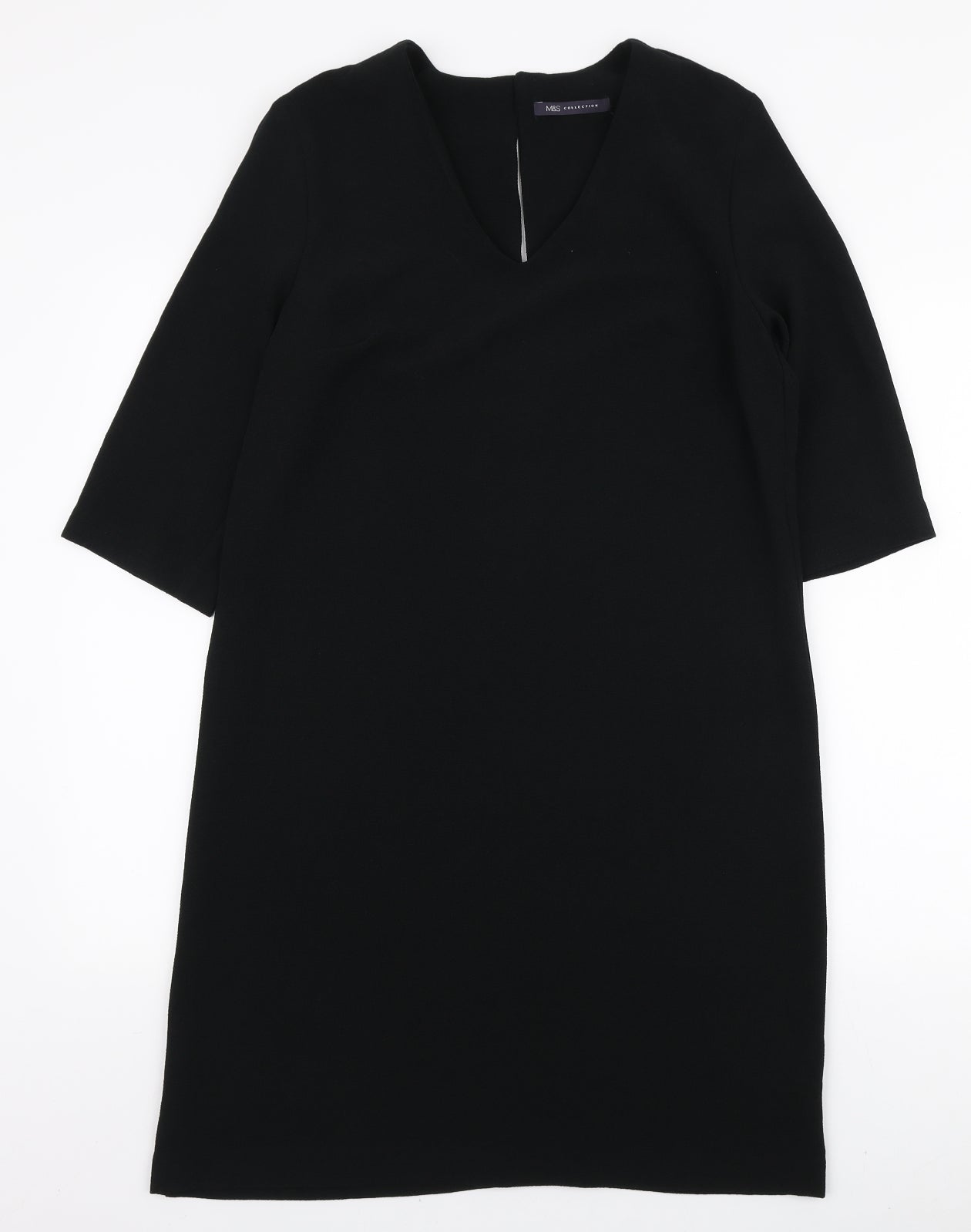 Marks and Spencer Womens Black Polyester A-Line Size 12 V-Neck Button
