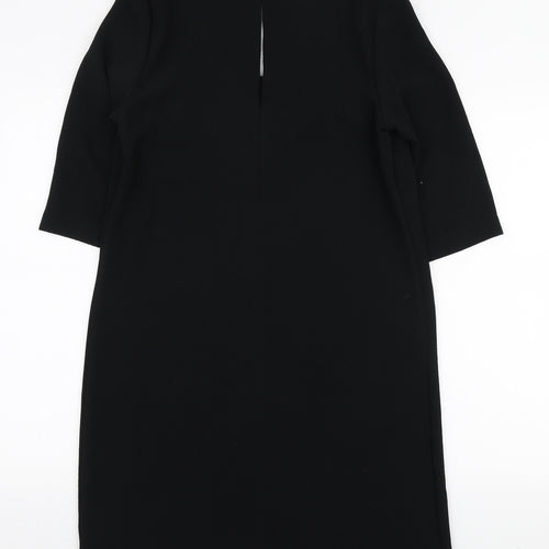 Marks and Spencer Womens Black Polyester A-Line Size 12 V-Neck Button