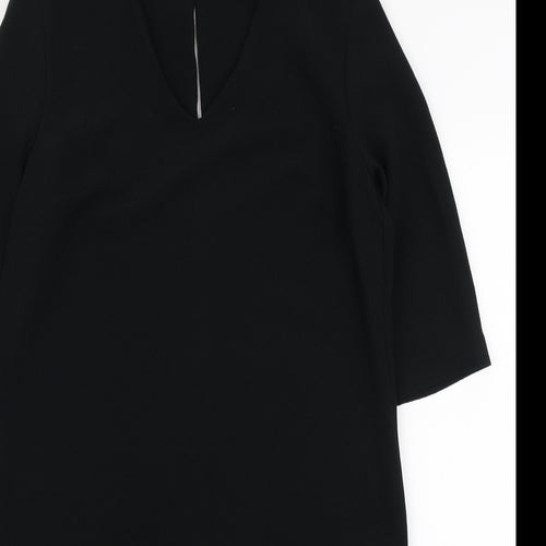 Marks and Spencer Womens Black Polyester A-Line Size 12 V-Neck Button