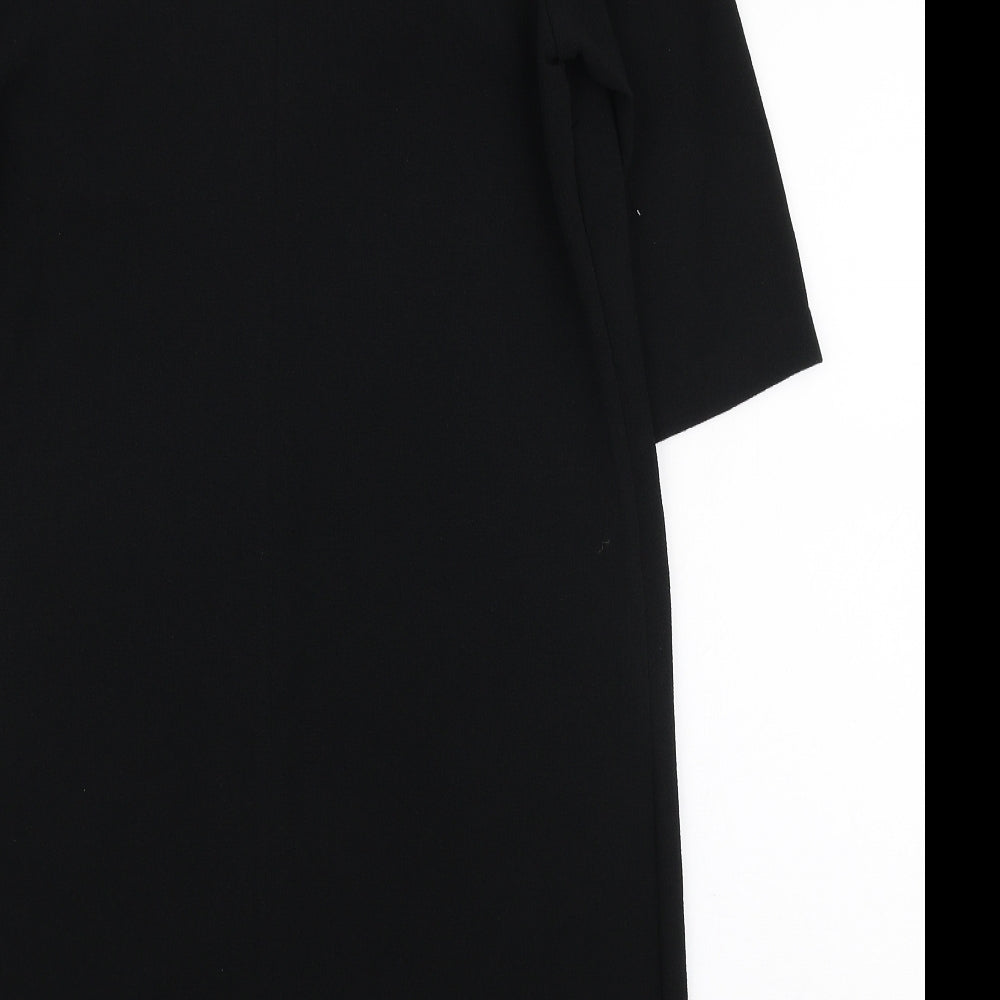 Marks and Spencer Womens Black Polyester A-Line Size 12 V-Neck Button